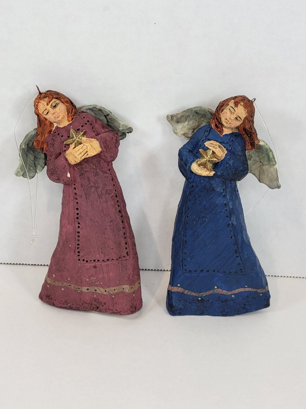 Set of 2 Russ Berrie $ Co. Christmas Angel Ornaments 4 inches Tall